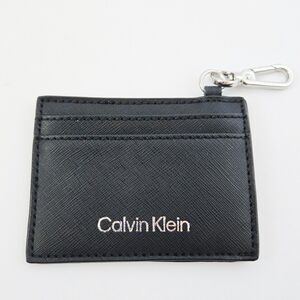 Black Saffiano Leather Calvin Klein Card Holder Wallet Keychain Card Case Travel